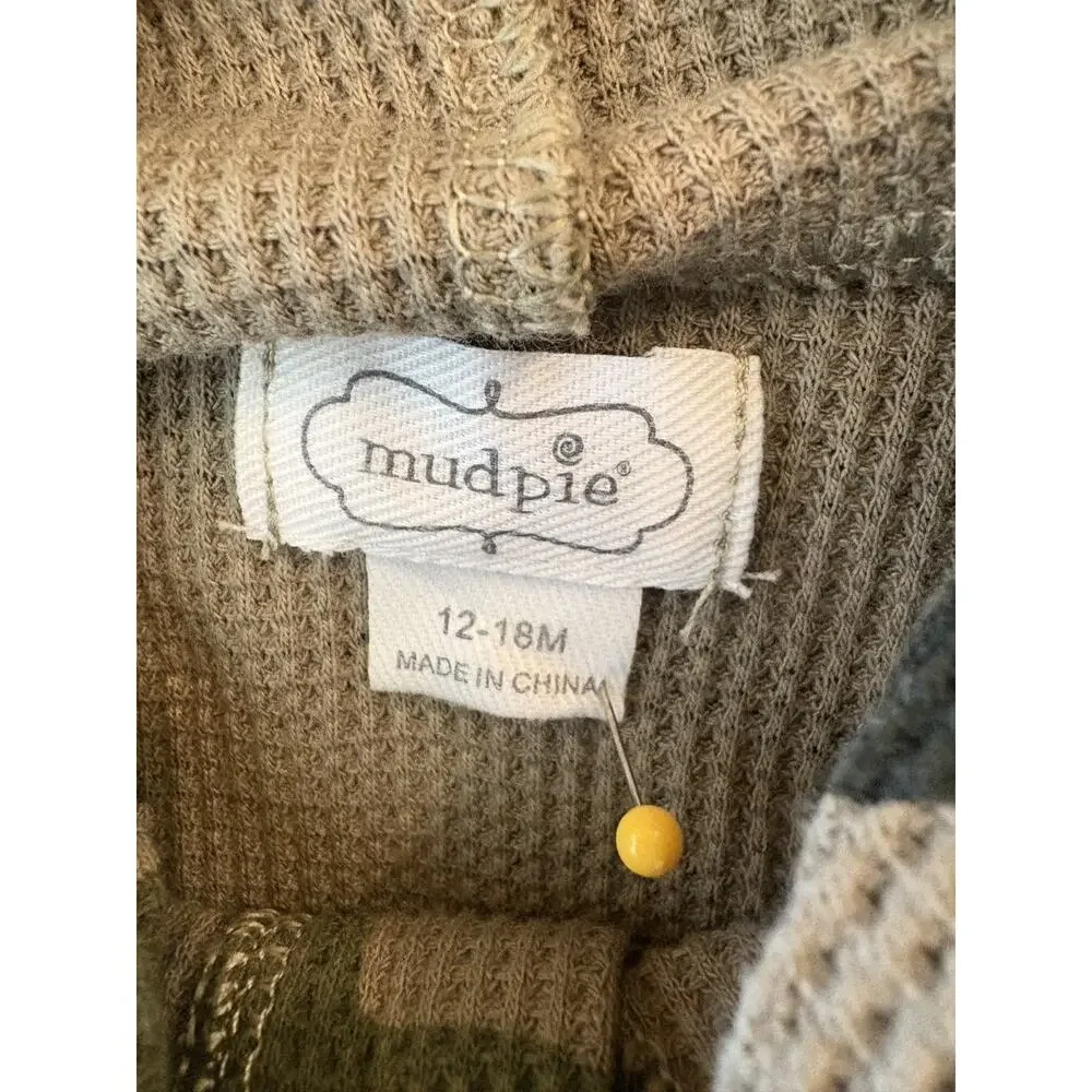 Mud Pie Baby Boy Long Sleeve Hooded Thermal Green Camo Romper Size 12-18 Months